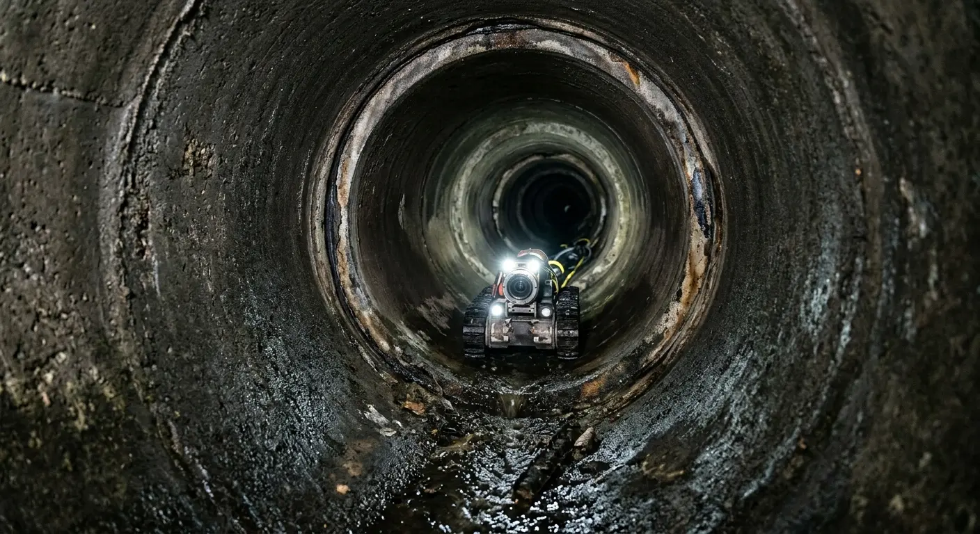 Robotic sewer camera inspecting pipe interior for Drain Snake Service in Fairport